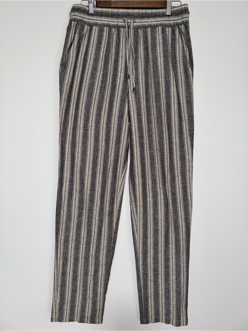 Carbon2Cobalt Womens M Linen Cotton Pants Striped Coastal Boho Effortlessly Cool